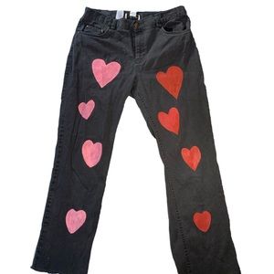 Heart Pants Valentine’s Day hand painted distressed jeans